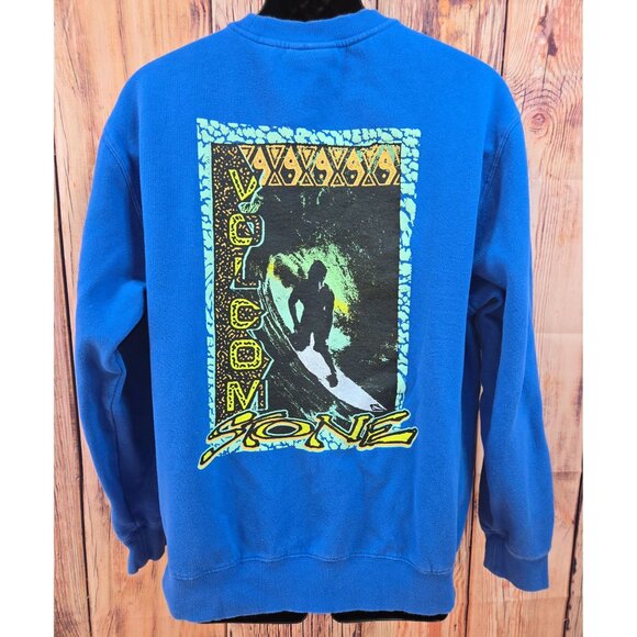 Volcom Stone Classic Fit Blue Sweatshirt L Crew Neck Graphic Surf Style - Picture 2 of 7